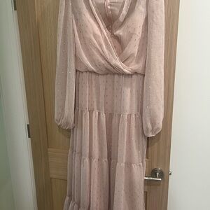 Mac Duggal Pink Ruched Long Sleeve Gown